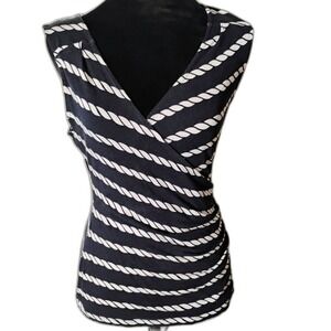 Banana Republic Petite Small Navy‎ White Wrap Stripe Sleeveless Top Blouse